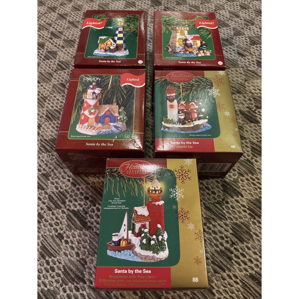 Santa By The Sea Heirloom Ornament Set Of 5 Lighted Carlton Cards 55 88 48 83 76